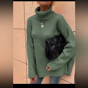 2/$30 turtleneck cowl neck batwing oversized sweater tunic mint sage green large